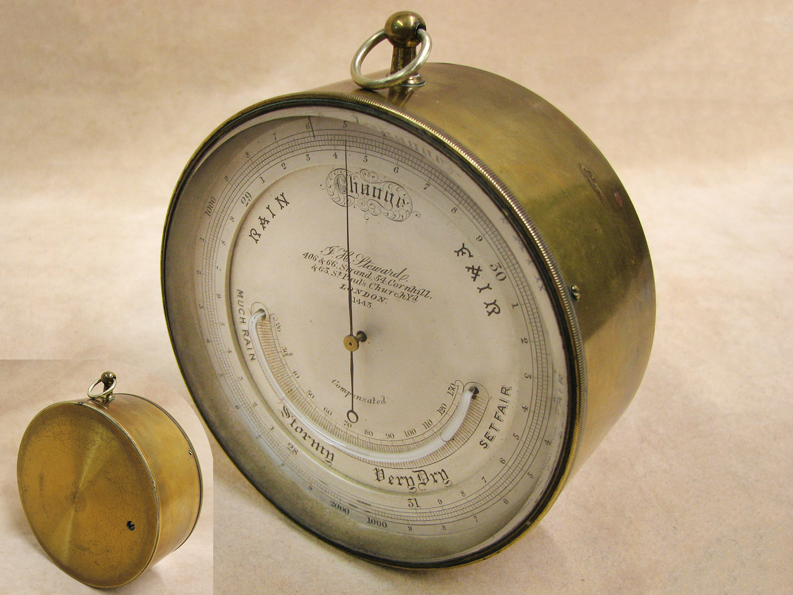 J. H. Steward 19th century barometer with thermometer